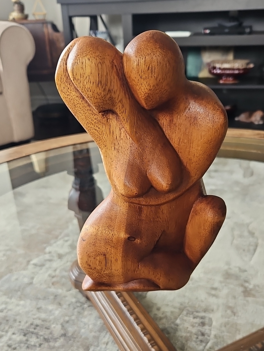 Vintage Handcrafted Brown Wooden Abstract Embrace Sculpture - Home Art